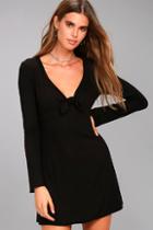 Lucy Love Kelly Taylor Black Long Sleeve Knotted Dress