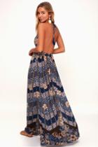O'neill Annalisa Blue Multi Floral Print Halter Maxi Dress | Lulus