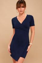 Lulus | Rowen Navy Blue Asymmetrical Bodycon Dress