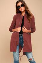 Le Lis | Rio Grande Burgundy Longline Bomber Jacket | Size Large | Red | 100% Polyester | Lulus