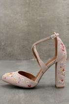 Lulus Lottie Nude Embroidered Ankle Strap Heels
