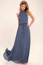 Lulus | Be Mellow Denim Blue Maxi Dress | Size X-small | 100% Polyester