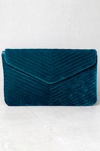 Lulus Keep It Poppin' Teal Blue Velvet Clutch