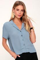 Liora Slate Blue Button-up Crop Top | Lulus