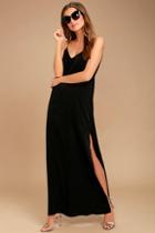 Lulus Gentle Nature Black Satin Maxi Dress