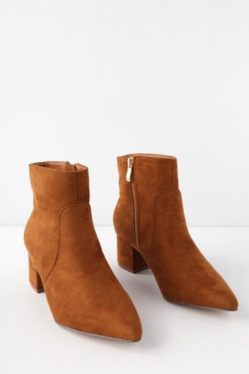 Sofia Tan Suede Pointed Toe Ankle Booties | Lulus