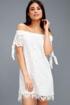 Divine To Five White Lace Off-the-shoulder Shift Dress | Lulus