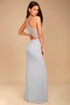 Lulus Story Of A Starry Night Grey Backless Lace Maxi Dress
