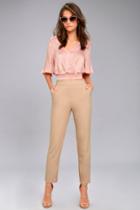 Lulus | Kick It Beige Trouser Pants | Size Small | 100% Polyester