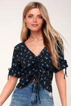Carrizo Black Floral Print Ruched Short Sleeve Top | Lulus
