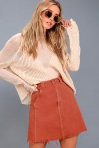Somedays Lovin' Open Road Terra Cotta Chambray Mini Skirt