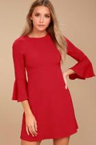 Lulus Center Of Attention Red Flounce Sleeve Dress