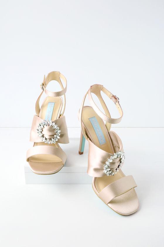 Betsey Johnson Scoti Nude Satin Rhinestone Heels | Lulus