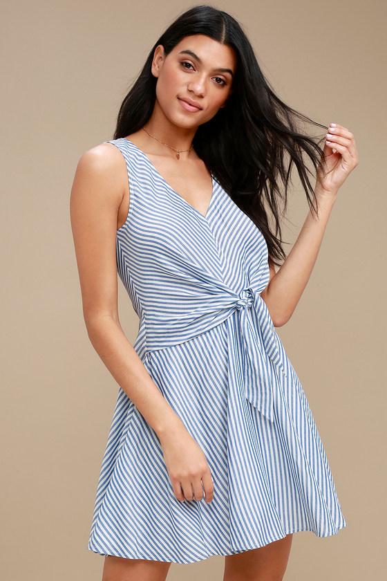 Teauge Blue And White Striped Tie-front Dress | Lulus