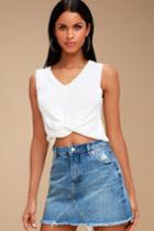 Moon River Bleecker White Knotted Crop Top | Lulus