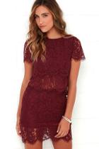 Lulus Turn Back Time Burgundy Lace Two-piece Dress