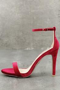 Qupid All-star Cast Red Velvet Ankle Strap Heels