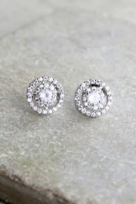 Lulus Sure To Stun Silver Rhinestone Earrings