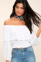 Lulus Shy Sweetheart White Off-the-shoulder Crop Top
