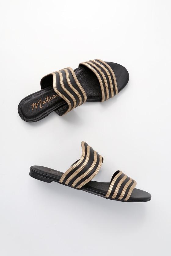Matisse Russo Black And Gold Leather Slide Sandal Heels | Lulus