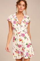Obey Desi Cream Floral Print Shirt Dress