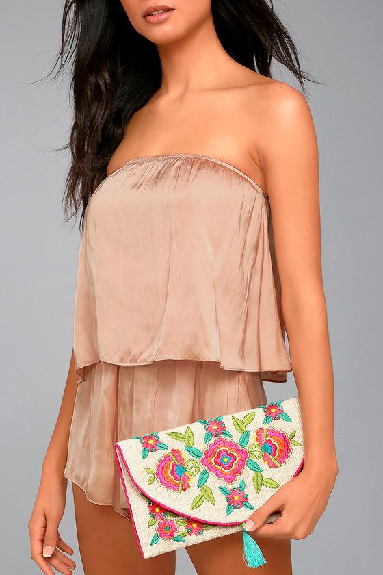 Lulus | Perfect Petals Beige Floral Embroidered Clutch