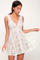 All Of My Heart White Lace Skater Dress | Lulus