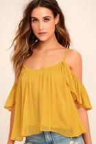 Lulus Got Me Moving Golden Yellow Off-the-shoulder Top
