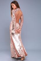 Lulus | Simply Regal Rose Gold Sequin Backless Maxi Dress