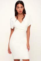 Raquel White Cold Shoulder Surplice Dress | Lulus