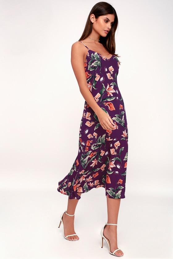 Lovely Lilies Purple Floral Print Midi Dress | Lulus