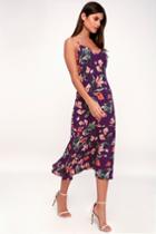 Lovely Lilies Purple Floral Print Midi Dress | Lulus
