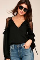 Lulus Glorious Day Black Lace Long Sleeve Top