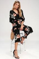Staying Cool Black Floral Print Culotte Jumpsuit | Lulus
