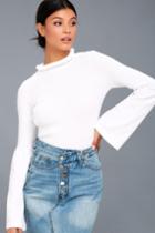 Evidnt | Cozy Moment White Mock Neck Sweater Top | Size Large | Lulus
