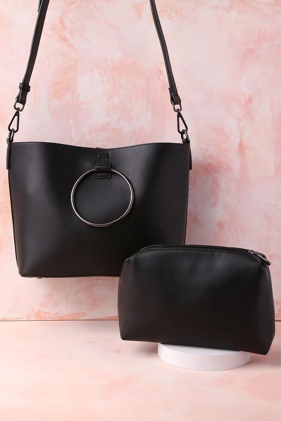 Lulus - Gimme A Ring Black Ring Handle Tote - Vegan Friendly