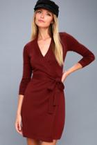 Lulus | Literary Lover Burgundy Wrap Sweater Dress