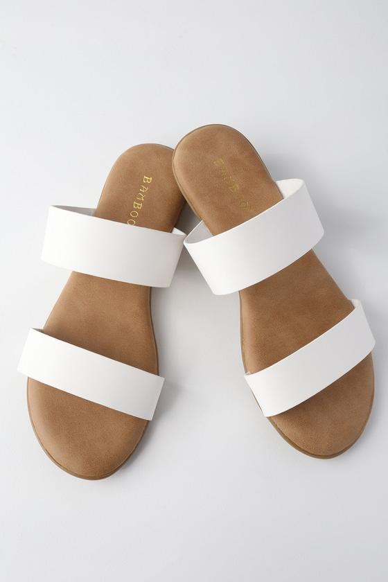 Bamboo Oona White Slide Sandal Heels | Lulus