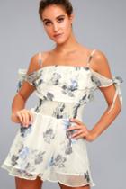 New Friends Colony | Water Lily White Floral Print Romper | Size Large | 100% Rayon | Lulus