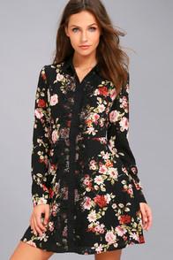 Re:named Absolute Opulence Black Floral Print Long Sleeve Shirt Dress