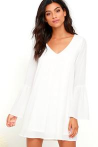 Lulus Far Wanderings Ivory Long Sleeve Shift Dress