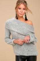 Lulus | Forever Cozy Grey Knit Off-the-shoulder Sweater | Size Medium/large