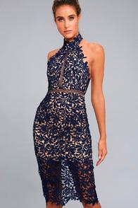 Lulus Divine Destiny Navy Blue Lace Midi Dress