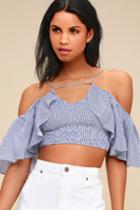 Stripe Right Up Blue And White Striped Off-the-shoulder Top | Lulus