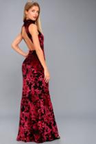 Lulus | Dariana Black And Red Velvet Floral Print Backless Maxi Dress