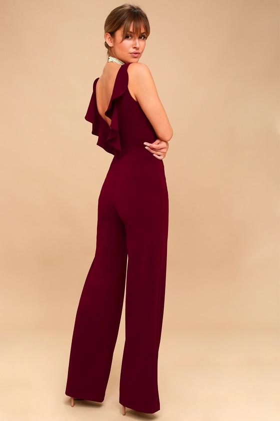 Lulus | Enamored Burgundy Backless Jumpsuit