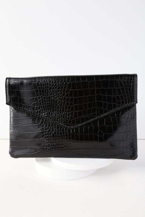 Leelou Black Crocodile Embossed Clutch | Lulus