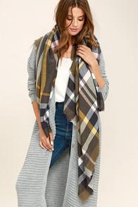 Lulus Meet Me At The Oak Tree Olive Green Plaid Scarf