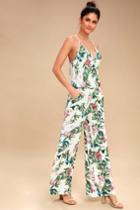 On The Road Florence White Tropical Print Jumpsuit | Lulus