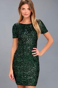 Lulus Nights On Broadway Dark Green Sequin Bodycon Dress